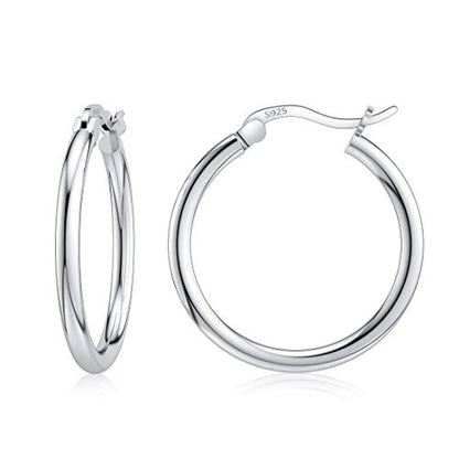 JIAYIQI Sterling Silver Hoop Earrings 18K White Gold Plated Silver Circle Endless Earrings Hoops Jewelry Lightweight Hoop Earring for Women Diameter 10,14,16,18,20,25,30,35,40,50,60mm - style: Silver-20mm