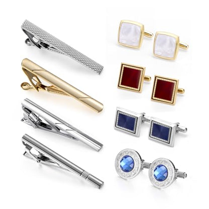 wynameleri Cufflink and Tie Clip Set for Men, 12 PCS Necktie Bars and Cuff Links Formal Business Dress Shirts Buttons Case Packed - color: T0408011