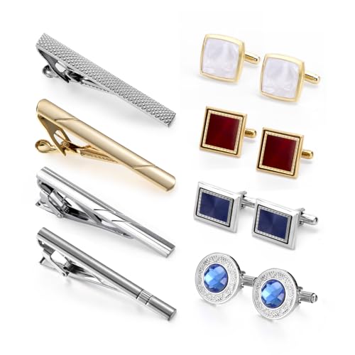 wynameleri Cufflink and Tie Clip Set for Men, 12 PCS Necktie Bars and Cuff Links Formal Business Dress Shirts Buttons Case Packed - color: T0408011
