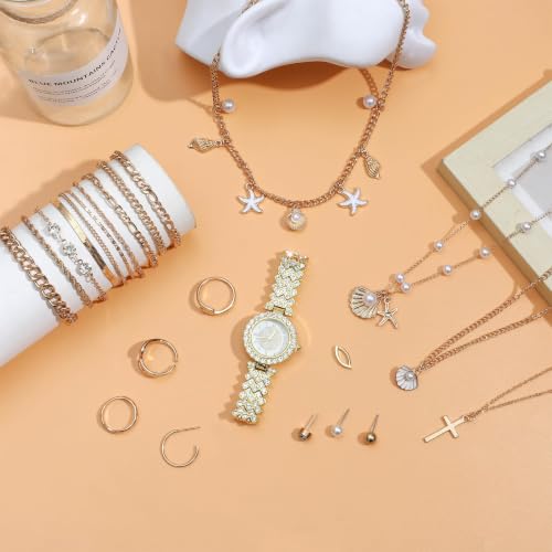 NEWITIN 88 Pieces Gold Jewelry Set for Women Fashion Bohemian Jewelry | Gold Plated Costume Jewelry, Turquoise Jewelry, Necklaces Bracelets Rings Earrings Set for Women Party Daily, Women Gifts - color: Yellow