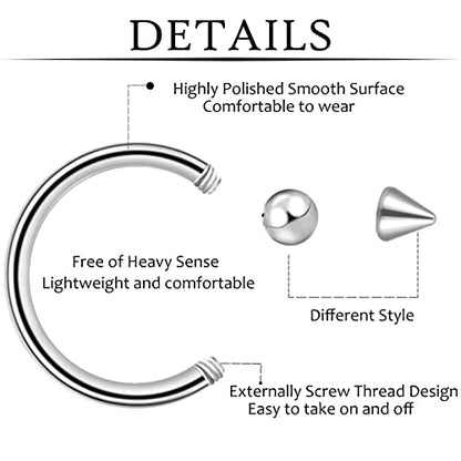 ONESING 53-80 Pcs Septum Rings 16g, Septum Rings for Women Septum Piercing Jewelry Horseshoe Nose Hoop Rings Lip Tragus Cartilage Earrings Stainless Steel Body jewelry 10mm - color: MixcolorB-65 Pcs
