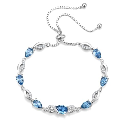 FANCIME Birthstone Teardrop Tennis Bracelet for Women, Sterling Silver 9x7mm main Gemstone Bolo Adjustable Chain Bracelet Fine Jewelry Birthday Gifts for Women Mom Wife Her - color: 12-Topaz