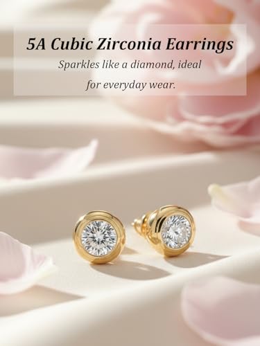 0.6-4 Carat 5A Cubic Zirconia/Simulated Emerald Sparkle Stud Earrings for Women, Hypoallergenic 925 Sterling Silver Posts, Anniversary Birthday Valentines Mothers Day Jewelry Gift - color: Yellow Gold, size: 2.00 Carat (1.00ct * 2)