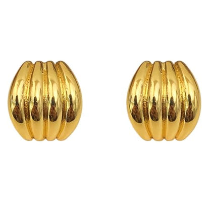 Statement Chunky Gold Earrings for Women Unique Square Stainless Steel Heaven Mayhem Button Stud Earrings Trendy Jewelry - style: Gold Striped