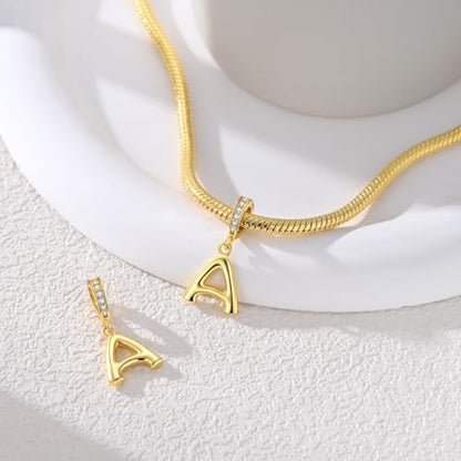 Hapour Gold Initial Letter Charms 925 Sterling Silver Alphabet Beads | 14K Gold Plated, A-Z Letter Charms, For Bracelets Necklace, Cubic Zirconia, DIY Dangle Pendant Beads, For Women Mom - color: Golden initial letter A