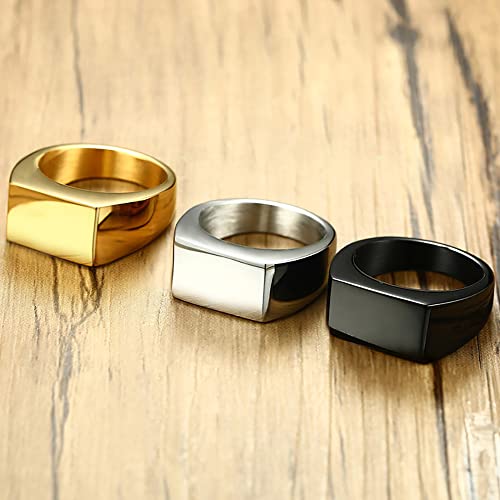 VQYSKO 14K Gold Plated Square Signet Ring | Stainless Steel Band for Men - color: Gold