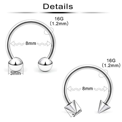 36-40Pcs 16G Surgical Steel Nose Septum Rings Piercing Jewelry Horseshoe Cartilage Helix Tragus Earring Hoop Eyebrow Lip Hoop Retainer for Women Men 8mm 10mm - color: 40pcs