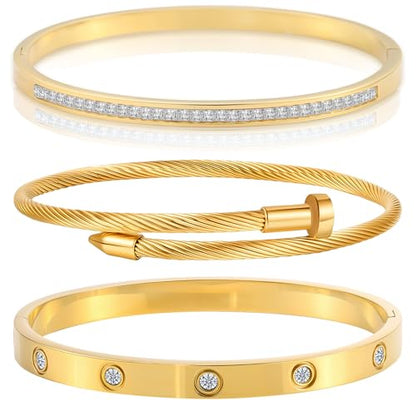Camhanno Stackable Silver Bracelets for Women Stainless Steel Love & Friendship Bangle, Mothers Day Valentines Birthday Christmas Jewelry Gifts for Mom Her Wife Grandma - style: Style 1