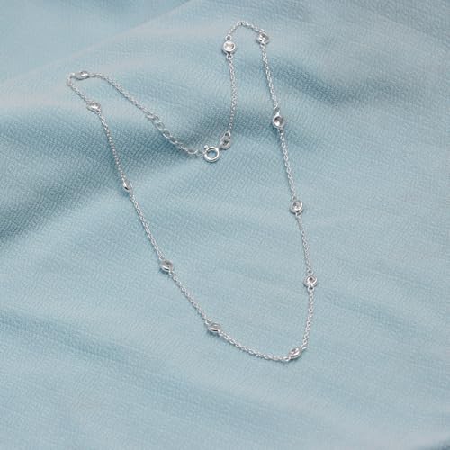 LeCalla 925 Sterling Silver CZ Station Necklace for Women | Italian Round Cubic Zirconia Station Chain Necklace (16, 18, 20, 24 Inches) - color: Sterling Silver, size: Length 16" + 1" Ext. (Women's Choker Length)