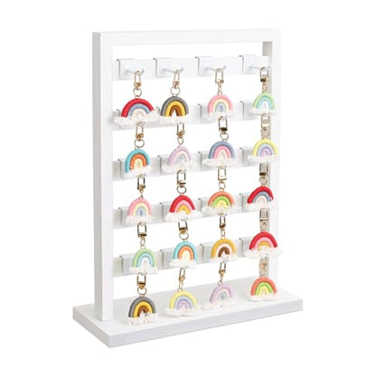 Ikee Design 5 Tiers Free Assemble Wooden Jewelry Display Rack with 20 Removable Metal Hooks,Earring Card Display Stand,Jewelry Organizer,Bracelet Organizer,Keychain Display Stand,Wash White | Wooden 5 Tiers Jewelry Display Rack with Hooks: Comes with 20 r