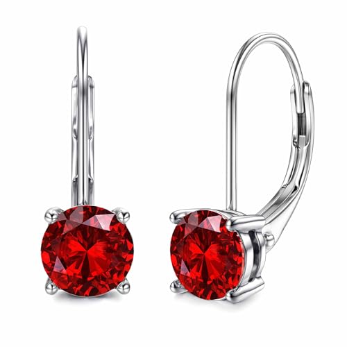Moissanite Earrings, D Color Sterling Silver Dangle Drop Earrings for Women | 1.0ct-2.0ct D Color Brilliant Round Cut Earring 18K White Gold Plated Sterling Silver Earrings Moissanite Leverback - color: Silver+red, size: 1.0 ct 1 pair (0.5ct*2)-5mm