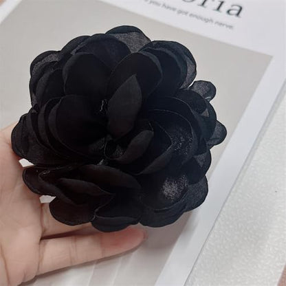 9cm Wedding Fabric Flower Brooch Pin Hair Clip for Women Men Elegant Big Camellia Rose Floral Brooches Lapel Pins Dainty Holiday Party Costume Dress Accessories Jewelry - color: Black