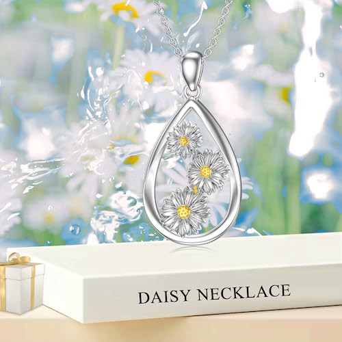 12 Month Birth Flower Necklace for Women 925 Sterling Silver Floral Teardrop Pendant Birthday Jewelry Gifts - color: 04. April Daisy
