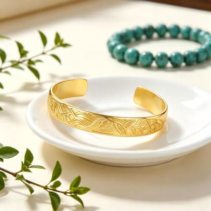 12mm/14mm Width 14K Gold Plated Bangle Bracelet for Women Men - color: Yellow-Style 1