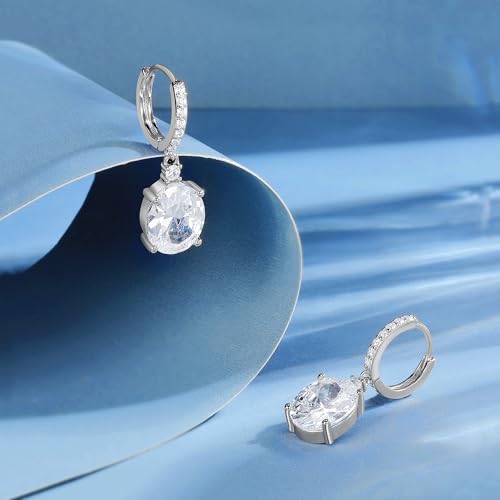 2-4 Pairs Dangle Drop Earrings for Women, 18K Gold Plated Cubic Zirconia Drop Dangle Huggie Hoop Earrings CZ Teardrop Hypoallergenic Jewelry - color: CZ White Gold 1