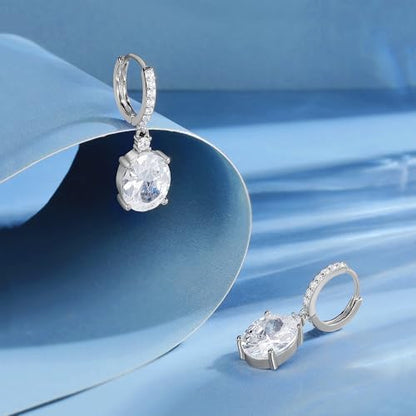 2-4 Pairs Dangle Drop Earrings for Women, 18K Gold Plated Cubic Zirconia Drop Dangle Huggie Hoop Earrings CZ Teardrop Hypoallergenic Jewelry - color: CZ White Gold 1
