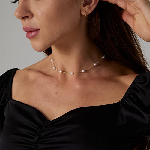 Dainty Pearl Pendant Necklaces for Women 14K Gold Plated Handmade Layered Pearl Chain Necklace Delicate Layered Pearl Necklace Everyday Jewelry Gift - color: Pearl Choker-Gold