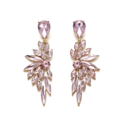 Women's Wedding Bridal Earrings Prom Dangle Earring | Shiny Crystal Teardrop Multi Marquise Cluster for Bride Bridesmaid Bling Jewelry Costume Party Accessories - color: 06-Pink
