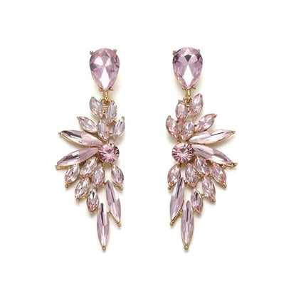 Women's Wedding Bridal Earrings Prom Dangle Earring | Shiny Crystal Teardrop Multi Marquise Cluster for Bride Bridesmaid Bling Jewelry Costume Party Accessories - color: 06-Pink