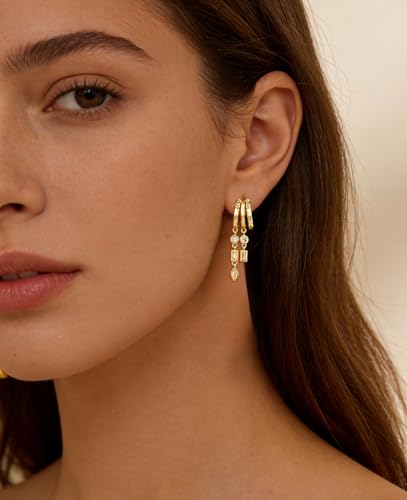 Pearl Earrings for Women Trendy, 14k Gold Plated Freshwater CZ Leaf Pearl Dangle Drop Gold Earrings Lightweight Hypoallergenic Stud Earring Bridesmaid Wedding Gold Jewelry for Women Gifts - style: cz dangle earrings-2