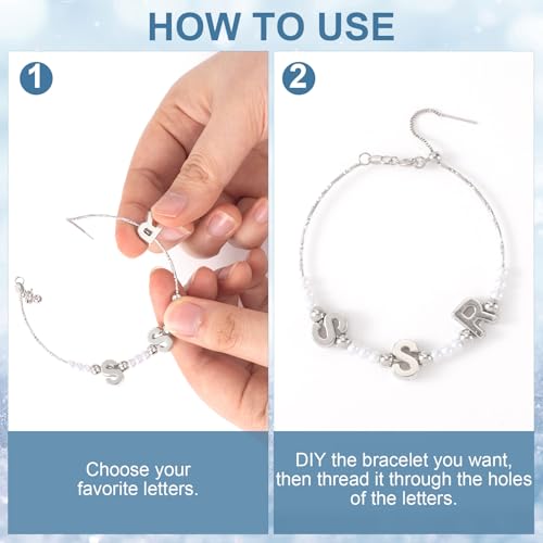 100 Pcs Silver Alphabet Letter Beads, Bulk Resin Pendants | 3D Loose Letter Beads, Plastic Initial Charms for Jewelry Making, Key Chains, Crafts - color: Silver
