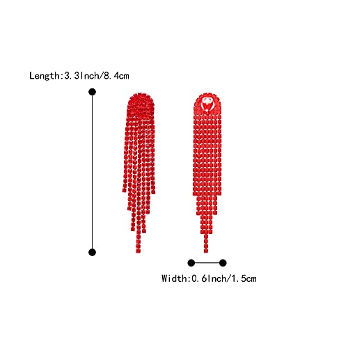 Clip-on Earrings Rhinestone Dangling for Women Fashion Long Chandelier Sparkle Crystal Tassel Dangle Drop Earring - color: Ruby Color Red-Tone