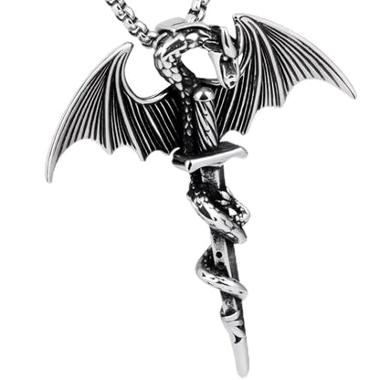 Stainless Steel Gothic Y2K Punk Rock Emo Biker Pendant Necklace | Cosplay Vintage Viking Alt Edgy Fashion Charm Necklace Jewelry for Men Women Active Daily Wear - style: Winged Dragon Sword