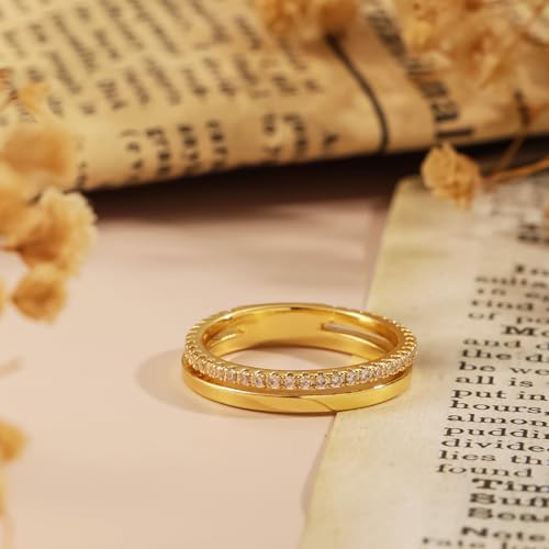 Gold Rings for Women Non Tarnish Stackable Rings 14k Gold Plated Pinky Ring for Women Cubic Zirconia Gift - color: Dual Stacking Rings