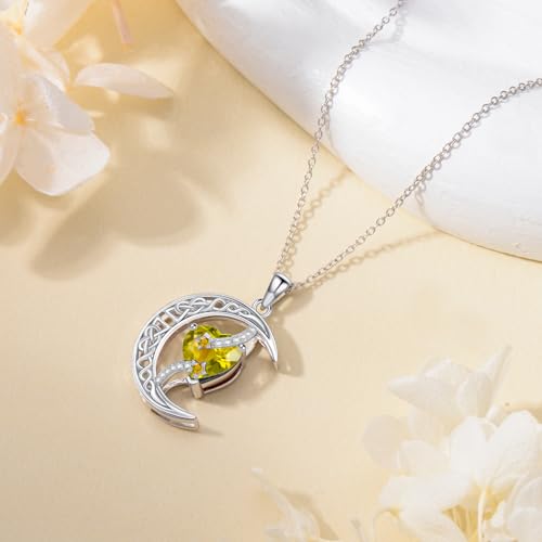 TOUPOP Moon and Star Birthstone Necklace for Women 925 Sterling Silver Celtic Moon Jewelry Birthday Mothers Day Gifts for Mom Wife Her - color: 11-November-Citrine