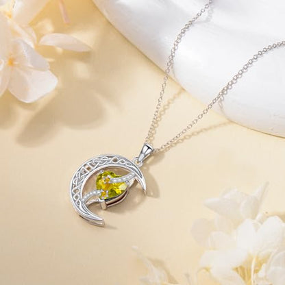 TOUPOP Moon and Star Birthstone Necklace for Women 925 Sterling Silver Celtic Moon Jewelry Birthday Mothers Day Gifts for Mom Wife Her - color: 11-November-Citrine