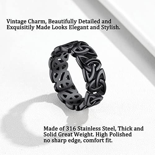 Bestyle Celtic Knot Band Rings for Men Women, Stainless Steel Irish Finger Ring Viking Wedding Bands Jewelry Gift Wedding Promise Gold Silver Black - color: 03.Rhodium Black