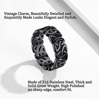 Bestyle Celtic Knot Band Rings for Men Women, Stainless Steel Irish Finger Ring Viking Wedding Bands Jewelry Gift Wedding Promise Gold Silver Black - color: 03.Rhodium Black