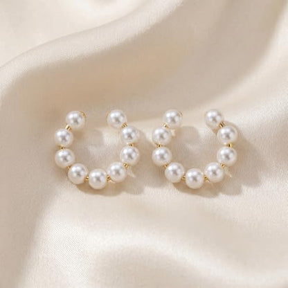 2-Piece Faux Pearl Ear Cuff Set, Non-Pierced Clip On Earrings for Women, Ear Jewelry, Lightweight Ear Accessories for Daily Outfit, Gift
