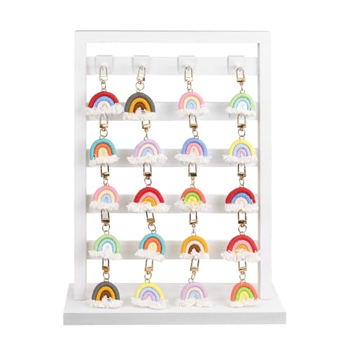 Ikee Design 5 Tiers Free Assemble Wooden Jewelry Display Rack with 20 Removable Metal Hooks,Earring Card Display Stand,Jewelry Organizer,Bracelet Organizer,Keychain Display Stand,Wash White | Wooden 5 Tiers Jewelry Display Rack with Hooks: Comes with 20 r