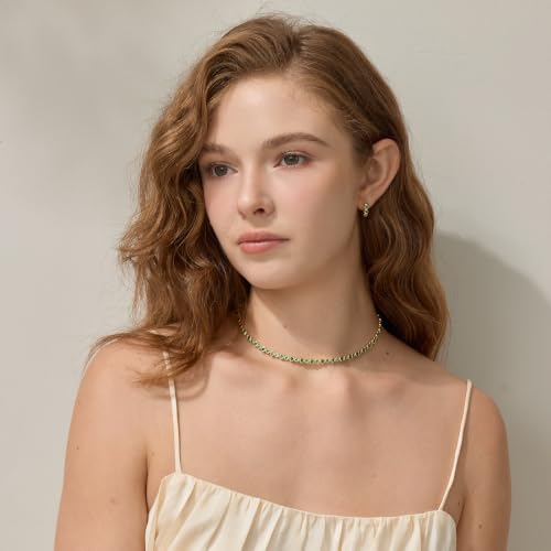 ARSIS Bubble Huggie Hoop Earrings for Women with Cubic Zirconia, Platinum/18K Gold Plated Bezel Hoop Earrings with Opal, Hypoallergenic Lightweight Jewelry, Clear/Ruby/Emerald Green/Aqua/Sapphire/Pink - color: Emerald Green