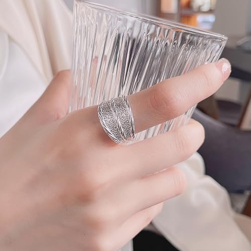 925 Sterling Silver Wide Band Ring Simple Handmade Hammered Chunky Statement Rings Adjustable Boho Thumb Ring for Women Men - color: Pattern 4