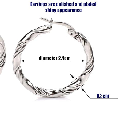 Cable Hoop Earring for Women Light-Weight Twisted Italian Design Round Hoop Earrings Diameter 25mm - color: 2-silver