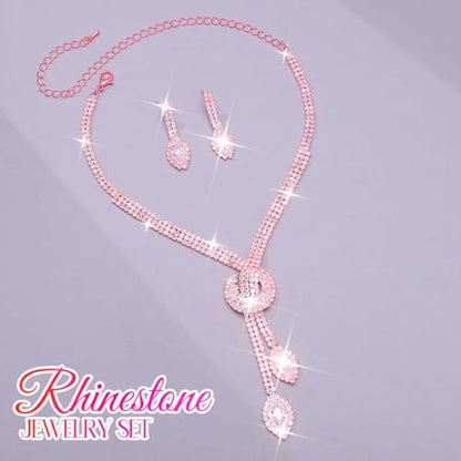 Unicra Silver Rhinestone Bridal Wedding Jewelry Set Crystal Necklace Earrings Sets Formal Prom Costume Jewelry Sets for Women and Brides - color: Rose Gold