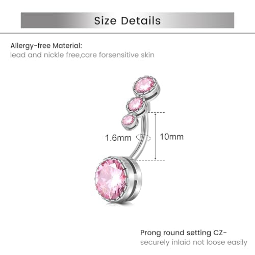 Briana Williams Belly Button Ring Belly Rings Belly Button Piercing Gold Belly Button Ring for Women Clicker Belly Ring Belly Piercing Stainless Steel 14g 10mm Blley Navel Rings Piercing Jewelry - color: F1 -3pcs, silver