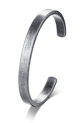 Stainless Steel Mens Cuff Bracelet : Minimal Cool Silver/Black/Gold Plated Open Metal Cuff Bangle Bracelets for Men,Mens Bracelet Jewelry Gift - color: Antique Grey-Single, size: Medium( fit 5.5"-7.2" wrist)