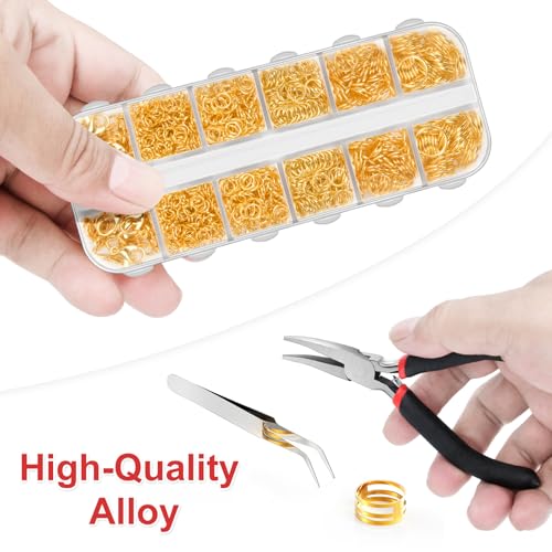1200 Pcs Jump Rings for Jewelry Making Supplies, Necklace Repair Kit with Plier, Tweezer, Lobster Claw Clasps, Open Rings for Crafts & Keychains (1200Pcs Gold) - color: 1200Pcs Gold