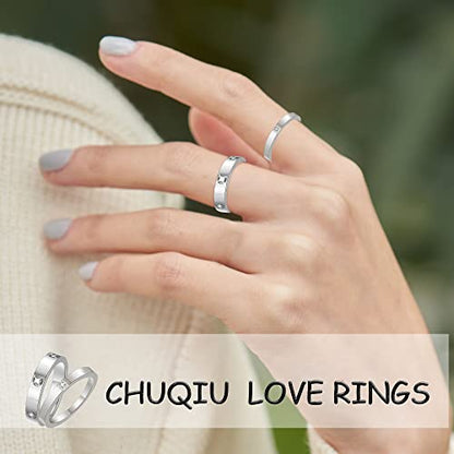 3PCS Love Friendship Ring Gold Ring Sets for Women Stainless Steel Wedding Statement Thumb Ring 18K Gold Silver Rose Plated Cubic Zirconia Rings Jewelry Gifts for Her - color: Silver