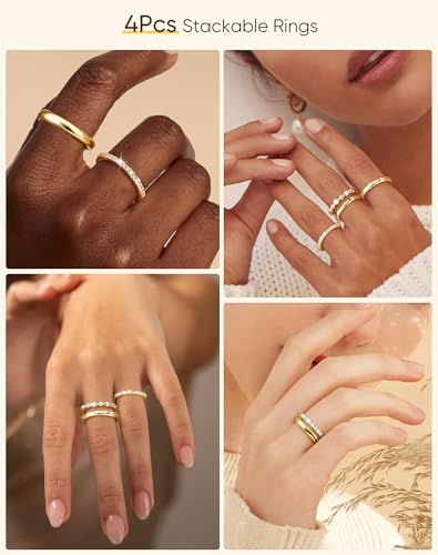 KSF 2Pcs / 3Pcs / 4Pcs Stackable Rings for Women, Gold and Silver Plated Stack Ring Set for Everyday Wear, Gift for Her - color: Metallic-4pcs