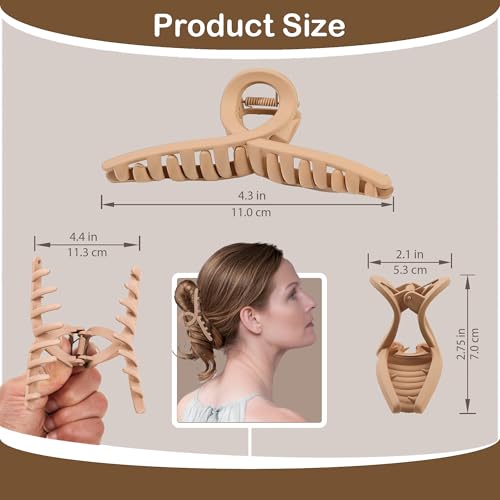 Extra Large Hair Claw Clips for Thick Hair, Big Non-Slip Claw Clips for Women, 4 Pack 4.3" Jelly & Matte Hair Clips for Long Hair(Oval-C 4pcs 4.3") - color: Oval-C 4pcs 4.3"