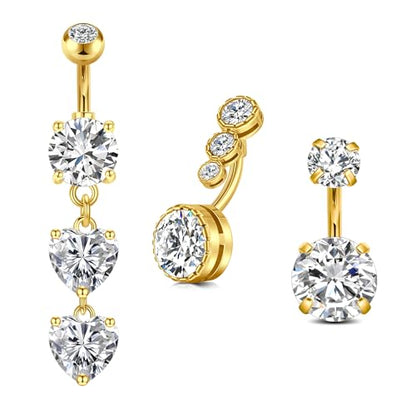 VCMART Belly Button Ring Short Bar Belly Ring Short Belly Button Rings Surgical Steel 6mm Belly Rings for Women Small Belly Button Piercing Navel Rings Piercing Jewelry - color: A2 -gold