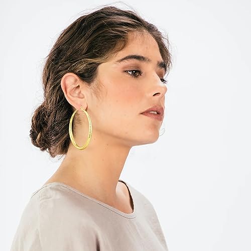 OOOPEL 925 Sterling Silver Hoop for Women Gold Hoop Earrings Hypoallergenic Diamond-Cut Ripples Designed - Non Tarnish Large Hoop Earrings(30/40/50/60/70mm) - color: Gold-70mm