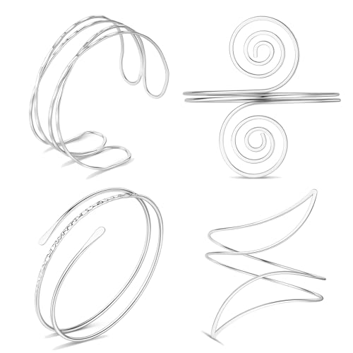FIRAZIO 4PCS Arm Cuff Jewelry for Women | Upper Arm Cuff Bangle Band Armlet Adjustable Arm Cuff Bracelet Set - style: 4A-Silver