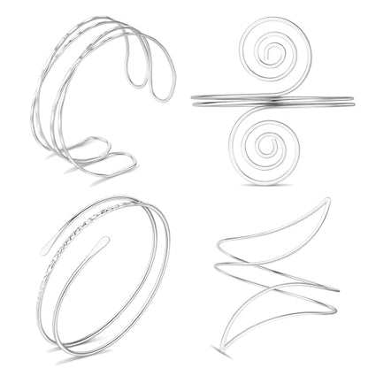 FIRAZIO 4PCS Arm Cuff Jewelry for Women | Upper Arm Cuff Bangle Band Armlet Adjustable Arm Cuff Bracelet Set - style: 4A-Silver