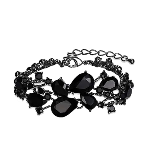 Crystal Bridal Jewelry Set, Floral Statement Necklace, Earrings, Bracelet, Wedding Accessories - color: Black