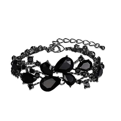 Crystal Bridal Jewelry Set, Floral Statement Necklace, Earrings, Bracelet, Wedding Accessories - color: Black